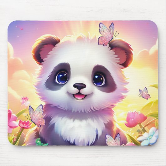 明るいパナダ，虹，蝶と花 マウスパッド (正面)