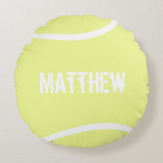 明るいパーソナライズされたイエローテニスボール ラウンドクッション (正面)