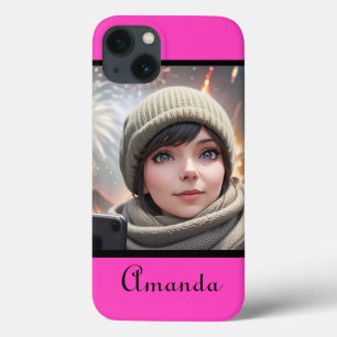 明るいパーソナライズされたネオンピンク iPhone 13ケース