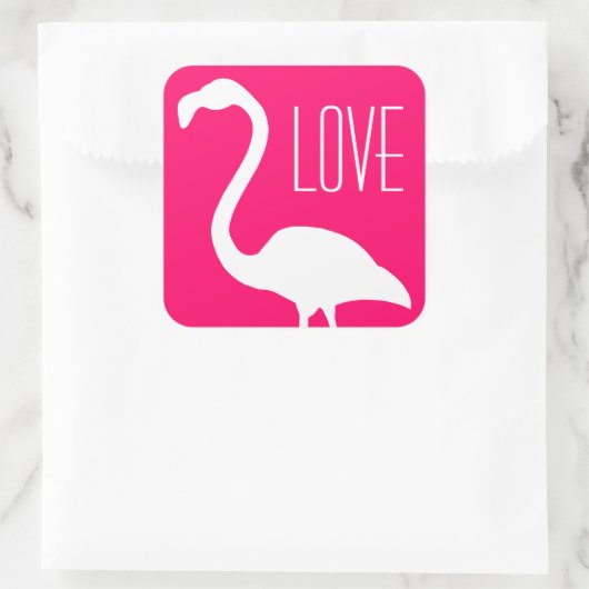 明るいパーソナライズされたピンクと白のフラミンゴを愛する スクエアシール (バッグ)