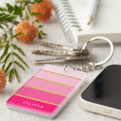 明るいパーソナライズされたピンクと金ゴールド名 キーホルダー (正面右)