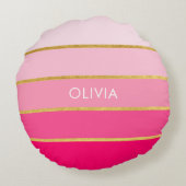 明るいパーソナライズされたピンクと金ゴールド名 ラウンドクッション (裏面)