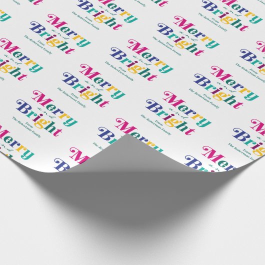 明るいパーソナライズされたメリークリスマス・ホリデー ラッピングペーパー (角)
