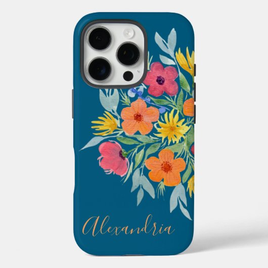 明るいパーソナライズされた水色の花オンティール(緑がかった色) Case-Mate iPhoneケース (裏面)