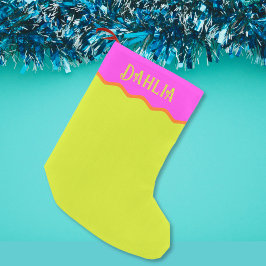明るいパーソナライズされた波形ピンク緑オレンジ スモールクリスマスストッキング