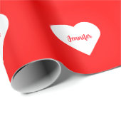 明るいパーソナライズされた赤と白のハートラブラストラスティック ラッピングペーパー (ロールコーナー)