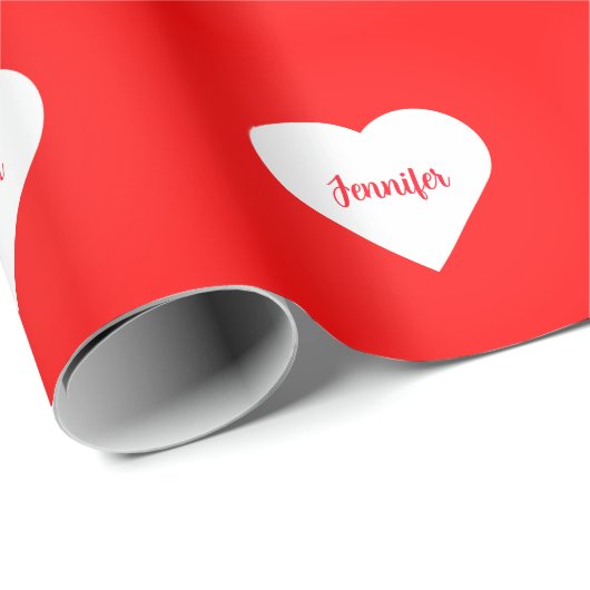 明るいパーソナライズされた赤と白のハートラブラストラスティック ラッピングペーパー (ロールコーナー)