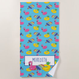 明るいパーソナライズされた青のプール浮きパターン（の模様が）ある出 ビーチタオル