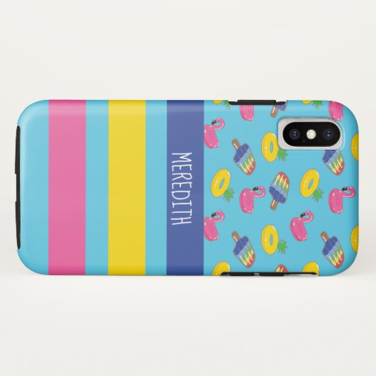 明るいパーソナライズされた青色のプール浮き Case-Mate iPhoneケース (裏面(横))