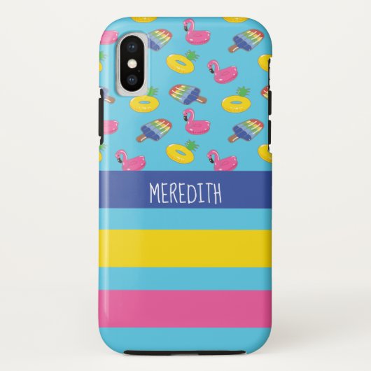 明るいパーソナライズされた青色のプール浮き Case-Mate iPhoneケース (裏面)