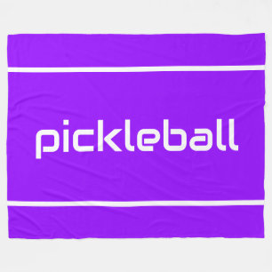 明るいパープルにPICKLEBALLの白い文字とストライプ フリースブランケット
