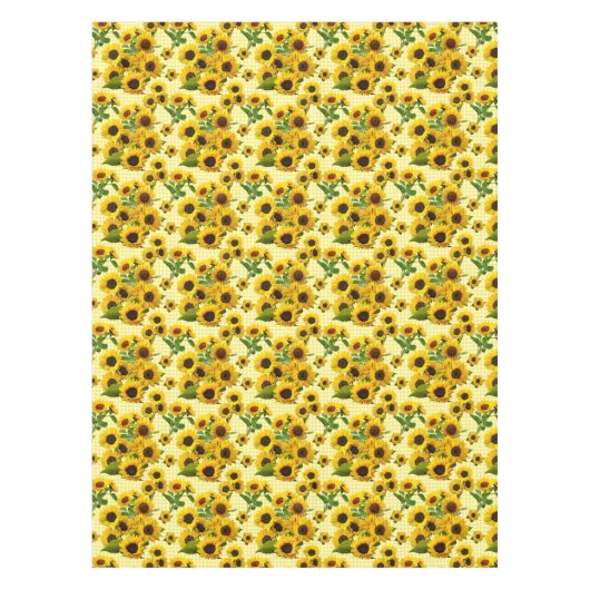 明るいヒマワリが黄色の白い格子柄のチェックに テーブルクロス (正面)