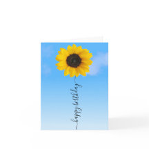 明るいヒマワリとブルースカイ誕生日グリーティング