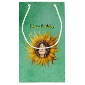 明るいヒマワリと女の子の顔オングリーン スモールペーパーバッグ (裏面)