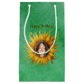 明るいヒマワリと女の子の顔オングリーン スモールペーパーバッグ (正面)