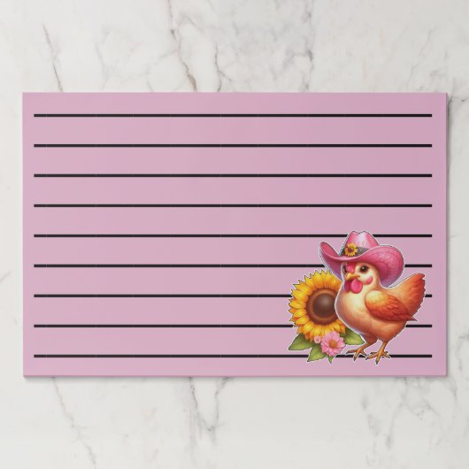 明るいヒマワリのピンクの帽子のかわいい鶏 ペーパーパッド (正面)