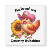 明るいヒマワリのピンクの帽子のかわいい鶏