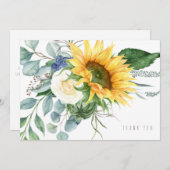 明るいヒマワリのユーカリ葬儀ありがとう サンキューカード (正面/裏面)