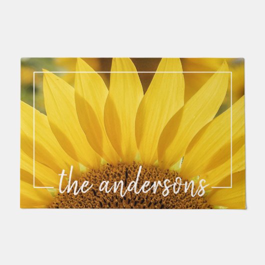 明るいヒマワリの写真ウェルカムフォーマット ドアマット (正面)