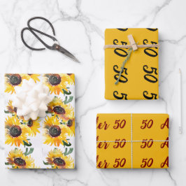 明るいヒマワリの水彩素晴らしい50 ラッピングペーパーシート