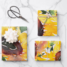 明るいヒマワリの水彩素晴らしい50 ラッピングペーパーシート