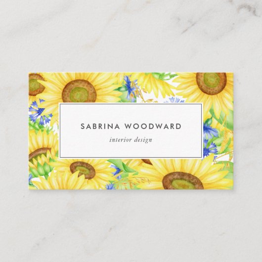 明るいヒマワリの水色イエローブルー 名刺 (正面)