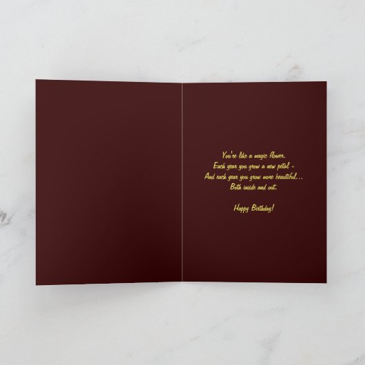 明るいヒマワリを持つ娘誕生日 カード (内部)