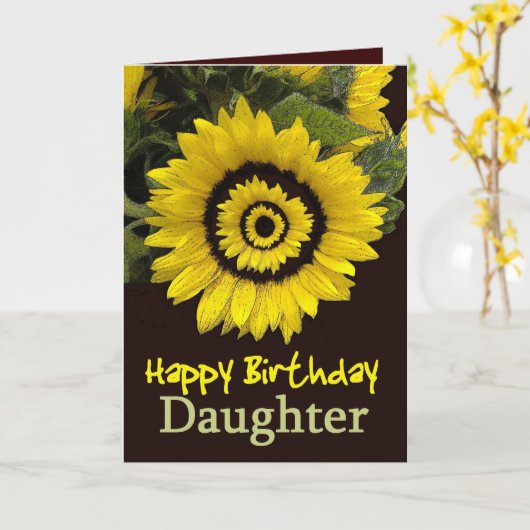 明るいヒマワリを持つ娘誕生日 カード (黄色い花)
