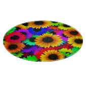 明るいヒマワリカラフルの列 カッティングボード (角)