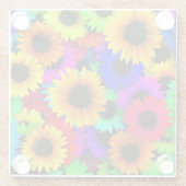 明るいヒマワリカラフルの列 ガラスコースター (裏面)