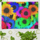 明るいヒマワリカラフルの列 キッチンタオル (折り畳み)