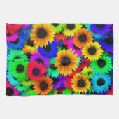 明るいヒマワリカラフルの列 キッチンタオル (横)