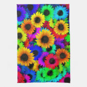明るいヒマワリカラフルの列 キッチンタオル (縦)