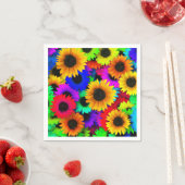 明るいヒマワリカラフルの列 スタンダードカクテルナプキン (インサイチュ)