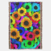 明るいヒマワリカラフルの列 スローブランケット (正面縦)