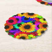明るいヒマワリカラフルの列 ペーパーコースター (アングル)