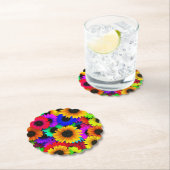 明るいヒマワリカラフルの列 ペーパーコースター (インサイチュ)