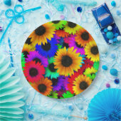 明るいヒマワリカラフルの列 ペーパープレート (パーティー)