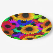 明るいヒマワリカラフルの列 ペーパープレート (アングル)