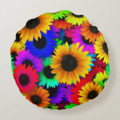 明るいヒマワリカラフルの列 ラウンドクッション (裏面)