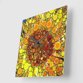 明るいヒマワリサークルモザイクデジタルアートプリント スクエア壁時計 (傾斜)