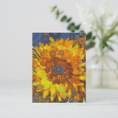 明るいヒマワリサークルモザイクデジタルアートプリント ポストカード (スタンド正面)