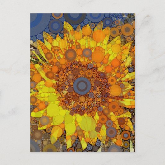 明るいヒマワリサークルモザイクデジタルアートプリント ポストカード (正面)