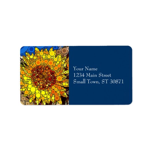 明るいヒマワリサークルモザイクデジタルアートプリント ラベル (正面)