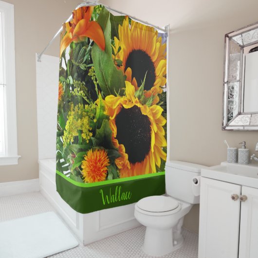 明るいヒマワリフローラ追加の名前シャワーカーテン シャワーカーテン (インサイチュ)