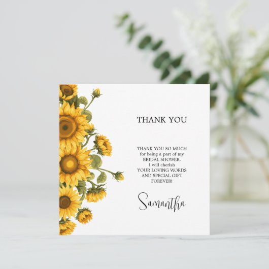 明るいヒマワリブライダルシャワーミニマル サンキューカード (スタンド正面)