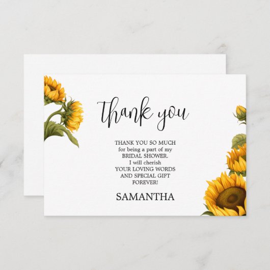 明るいヒマワリブライダルシャワーミニマル サンキューカード (正面/裏面)