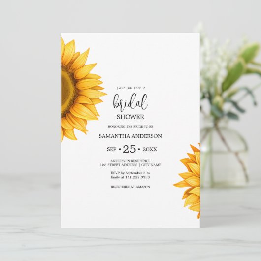 明るいヒマワリブライダルシャワーミニマル 招待状 (スタンド正面)