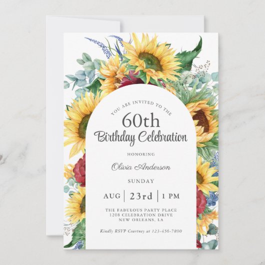 明るいヒマワリ植物園60th誕生日パーティー 招待状 (正面)