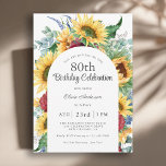 明るいヒマワリ植物園80th誕生日パーティー 招待状<br><div class="desc">美しいカラフル80th Birthday Party招待デザインとカラフル水の色のフローラ要素を含む黄色のヒマワリ、バーガンディのバラ、ユーカリや他の混合された緑。見た目は晴れて明るく、素敵なスタイルであなたのお祝いのトーンを設定する。あなたのイベントが屋内であるか、屋外バーベキューであるかどうか、この招待は完璧な選択である。テキストを囲むトレンディーアーチ型フレームの窪みは、仕上げコンテンポラリーtouchを追加。使用する簡単間の文字テンプレートをイベント詳細でパーソナライズする。文字の移もし動、文字の行の追加または削除が必要でのまわりにすが、[お客様にクリックさらに追加]を選択すると、デザインテンプレートが開いて追加の変更が行われる。</div>